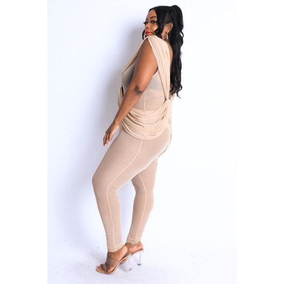 Women's Plus Size Jumpsuit Sleeveless Lightweight Draped Mesh Jumpsuit - Picture 2 of 8